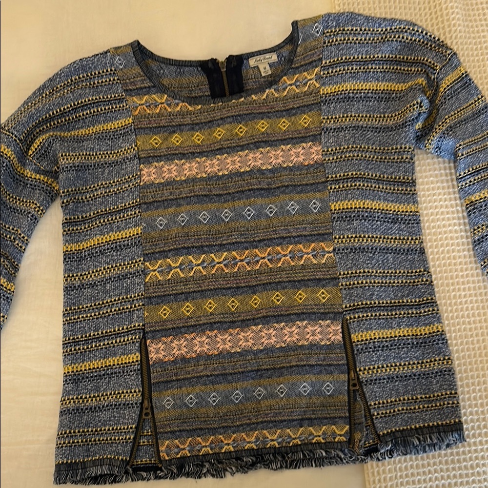 LUCKY Brand Patterned Knit Sweater with Zipper Accents